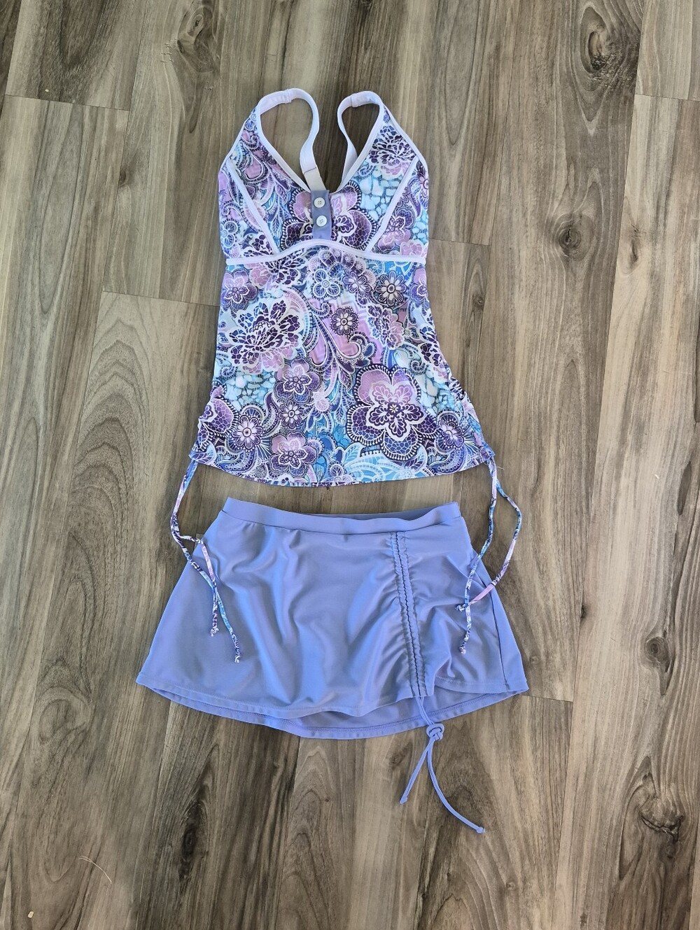 Tankini Set Swim Skort & Top Boho Medallion Paisley Print Purple Blue Sz Med